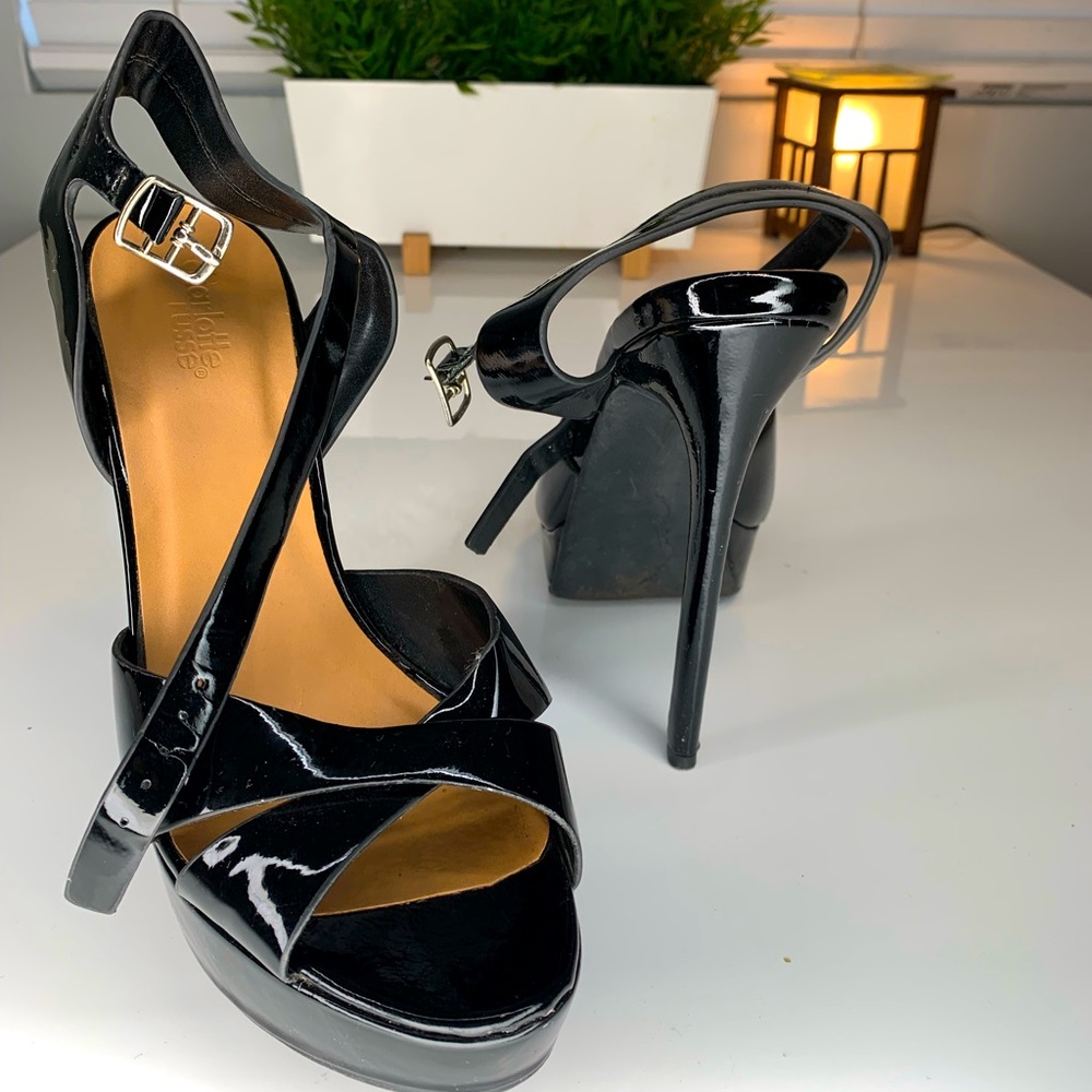 Open toed black high heels